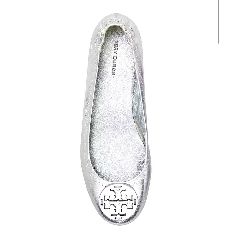Tory Burch Minnie Flats, Silver Metallic Leather, size 7.5, tried on only